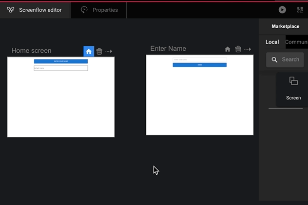 Transition between screens